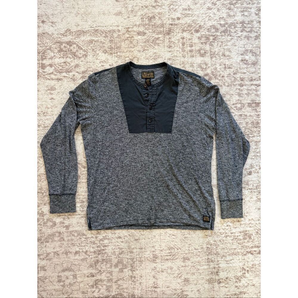 Lucky Brand Men's Two Tone Long Sleeve Henley T-Shirt Heather Grey Black Large